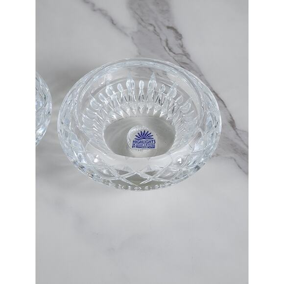 Princess House Candle Holder 4 1/2" Highlights Clear Lead Crystal Reversible x2 - Picture 7 of 15
